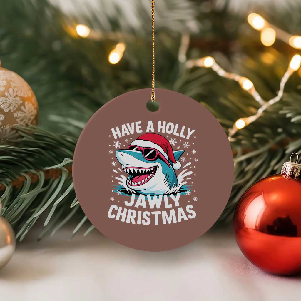 Funny Xmas Shark Ceramic Ornament Have A Holly Jawly Christmas Santa Hat TS11 1pc Mocha Print Your Wear