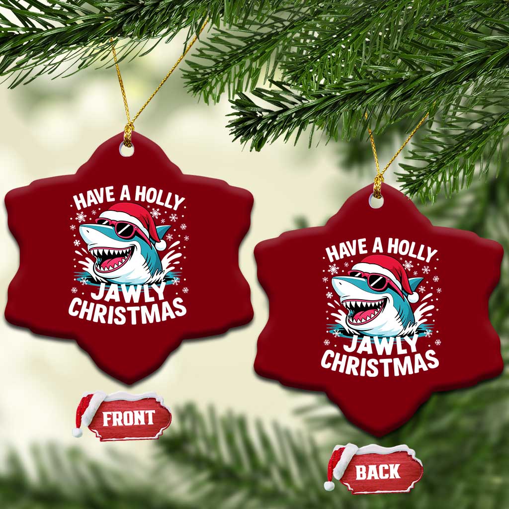 Funny Xmas Shark Ceramic Ornament Have A Holly Jawly Christmas Santa Hat TS11 Print Your Wear