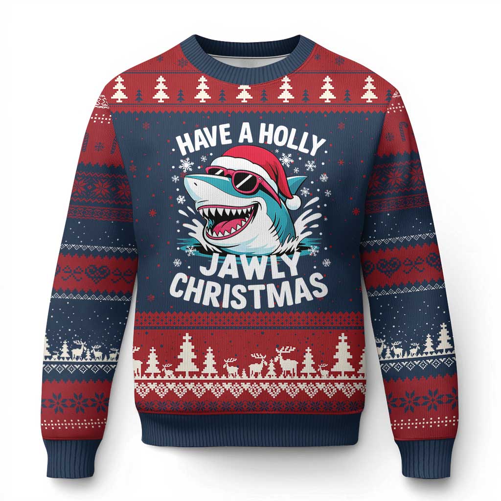 Funny Xmas Shark Ugly Christmas Sweater Have A Holly Jawly Xmas Santa Hat TS11 Navy Red Print Your Wear