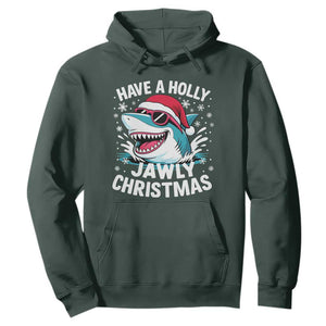 Funny Xmas Shark Hoodie Have A Holly Jawly Christmas Santa Hat TS11 Dark Forest Green Print Your Wear