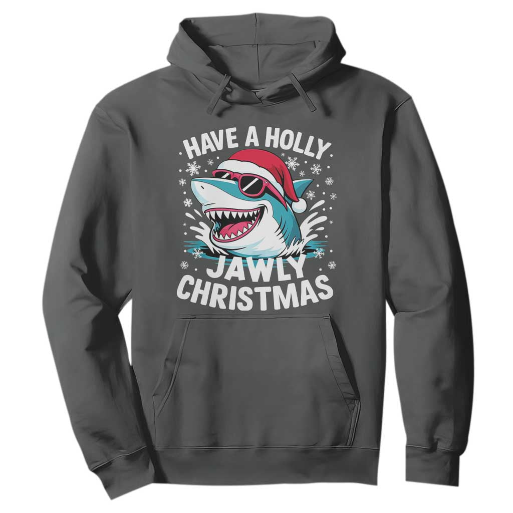 Funny Xmas Shark Hoodie Have A Holly Jawly Christmas Santa Hat TS11 Dark Heather Print Your Wear