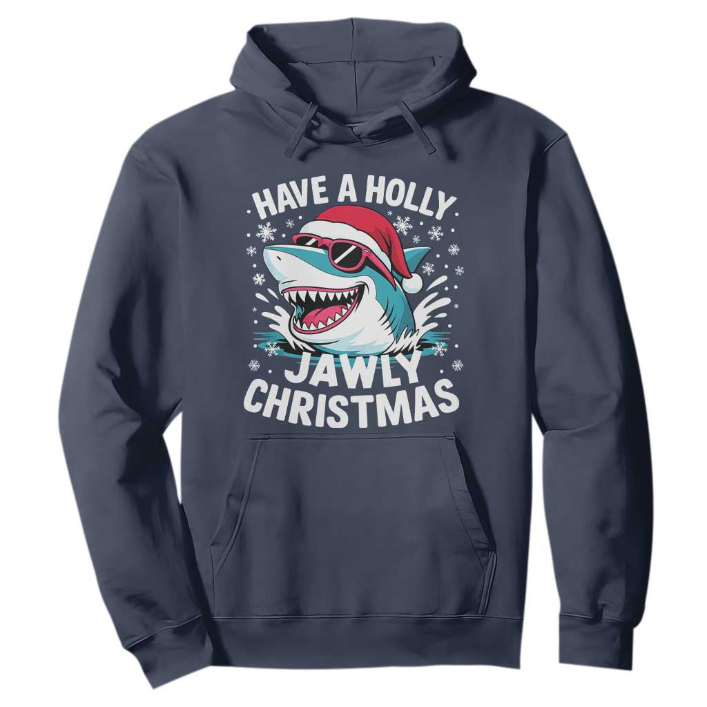 Funny Xmas Shark Hoodie Have A Holly Jawly Christmas Santa Hat TS11 Navy Print Your Wear