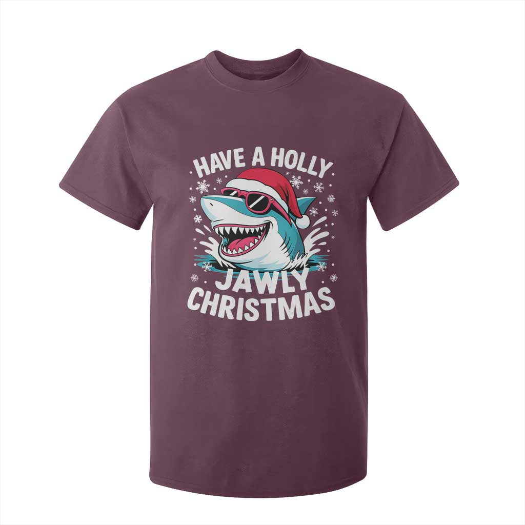 Funny Xmas Shark T Shirt For Kid Have A Holly Jawly Christmas Santa Hat TS11 Maroon Print Your Wear