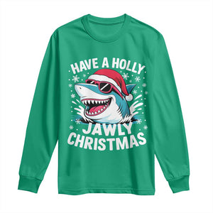 Funny Xmas Shark Long Sleeve Shirt Have A Holly Jawly Christmas Santa Hat TS11 Irish Green Print Your Wear