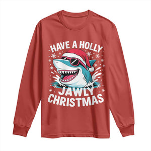Funny Xmas Shark Long Sleeve Shirt Have A Holly Jawly Christmas Santa Hat TS11 Red Print Your Wear