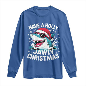Funny Xmas Shark Long Sleeve Shirt Have A Holly Jawly Christmas Santa Hat TS11 Royal Blue Print Your Wear