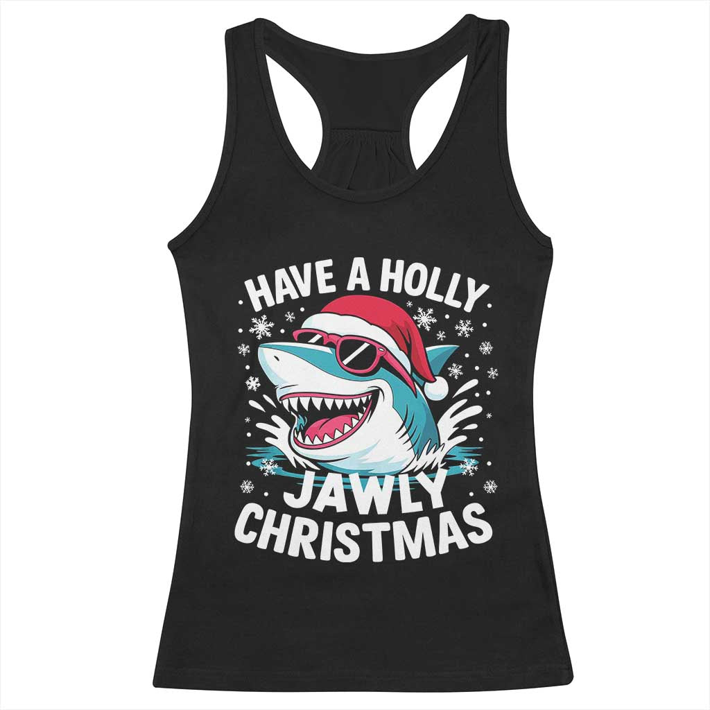 Funny Xmas Shark Racerback Tank Top Have A Holly Jawly Christmas Santa Hat TS11 Black Print Your Wear