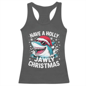 Funny Xmas Shark Racerback Tank Top Have A Holly Jawly Christmas Santa Hat TS11 Dark Heather Print Your Wear