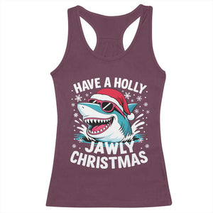 Funny Xmas Shark Racerback Tank Top Have A Holly Jawly Christmas Santa Hat TS11 Maroon Print Your Wear