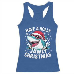 Funny Xmas Shark Racerback Tank Top Have A Holly Jawly Christmas Santa Hat TS11 Royal Blue Print Your Wear