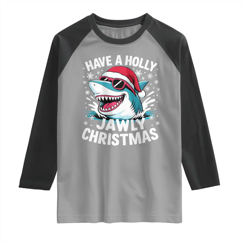 Funny Xmas Shark Raglan Shirt Have A Holly Jawly Christmas Santa Hat TS11 Sport Gray Black Print Your Wear