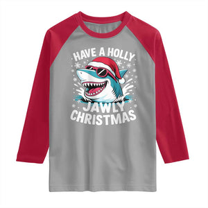 Funny Xmas Shark Raglan Shirt Have A Holly Jawly Christmas Santa Hat TS11 Sport Gray Red Print Your Wear