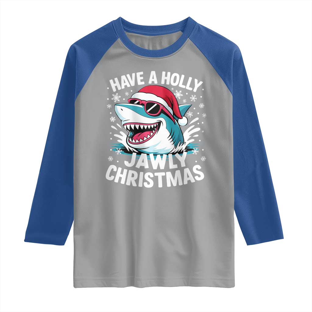 Funny Xmas Shark Raglan Shirt Have A Holly Jawly Christmas Santa Hat TS11 Sport Gray Royal Print Your Wear