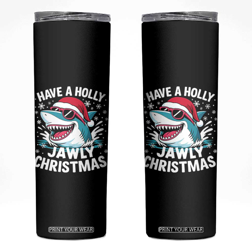 Funny Xmas Shark Skinny Tumbler Have A Holly Jawly Christmas Santa Hat - Print Your Wear