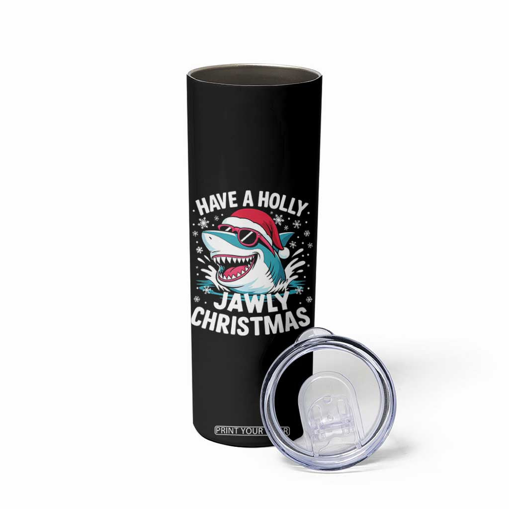 Funny Xmas Shark Skinny Tumbler Have A Holly Jawly Christmas Santa Hat - Print Your Wear