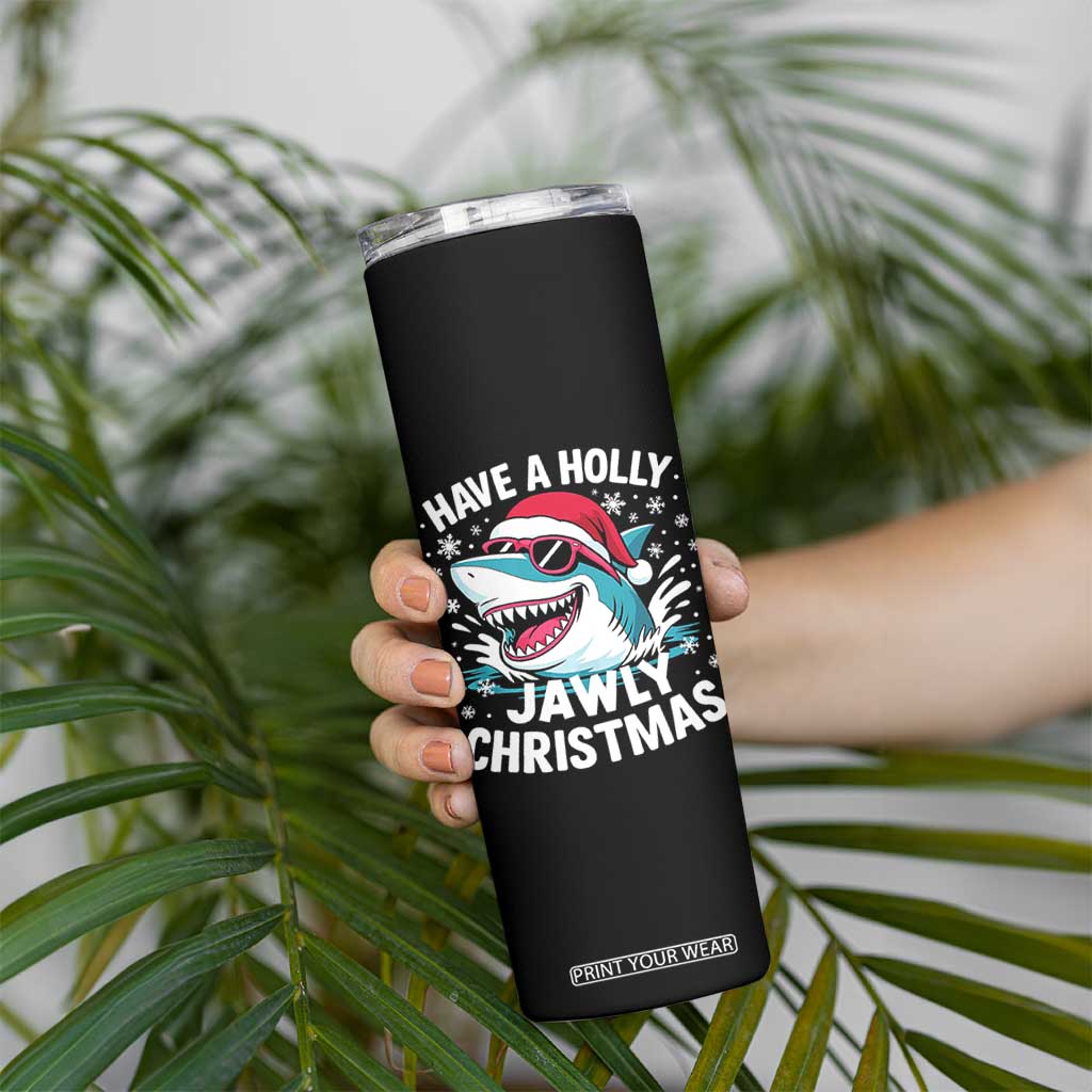 Funny Xmas Shark Skinny Tumbler Have A Holly Jawly Christmas Santa Hat - Print Your Wear