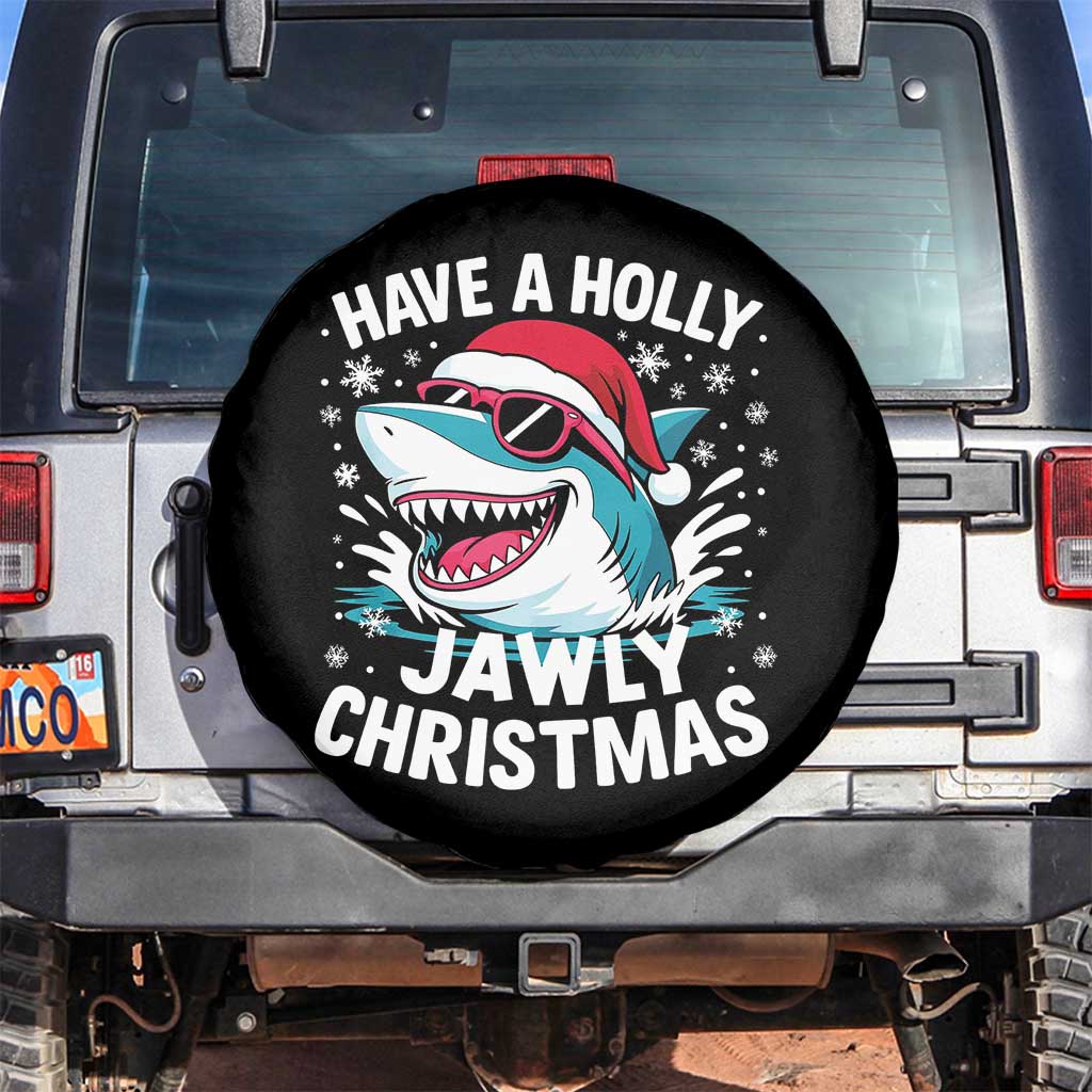 Funny Xmas Shark Spare Tire Cover Have A Holly Jawly Christmas Santa Hat TS11 No hole Black Print Your Wear