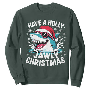 Funny Xmas Shark Sweatshirt Have A Holly Jawly Christmas Santa Hat TS11 Dark Forest Green Print Your Wear