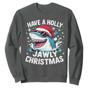 Funny Xmas Shark Sweatshirt Have A Holly Jawly Christmas Santa Hat TS11 Dark Heather Print Your Wear