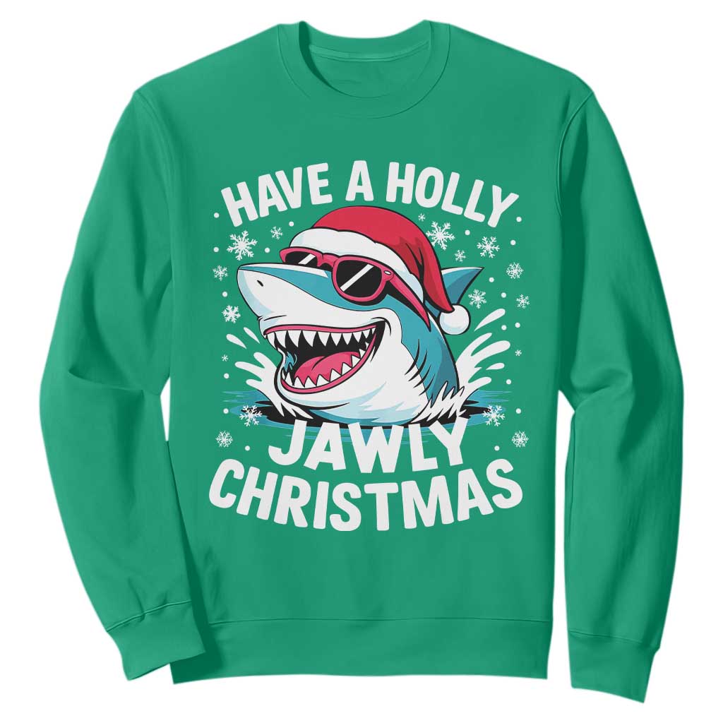 Funny Xmas Shark Sweatshirt Have A Holly Jawly Christmas Santa Hat TS11 Irish Green Print Your Wear