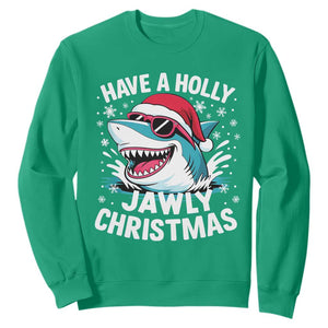 Funny Xmas Shark Sweatshirt Have A Holly Jawly Christmas Santa Hat TS11 Irish Green Print Your Wear
