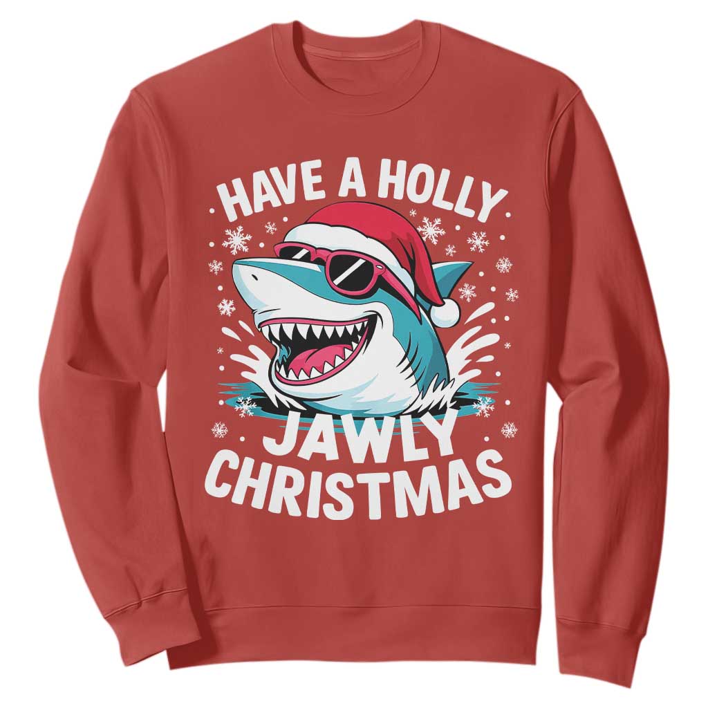 Funny Xmas Shark Sweatshirt Have A Holly Jawly Christmas Santa Hat TS11 Red Print Your Wear