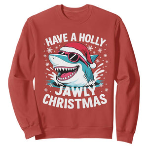 Funny Xmas Shark Sweatshirt Have A Holly Jawly Christmas Santa Hat TS11 Red Print Your Wear