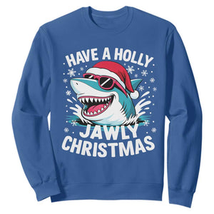 Funny Xmas Shark Sweatshirt Have A Holly Jawly Christmas Santa Hat TS11 Royal Blue Print Your Wear