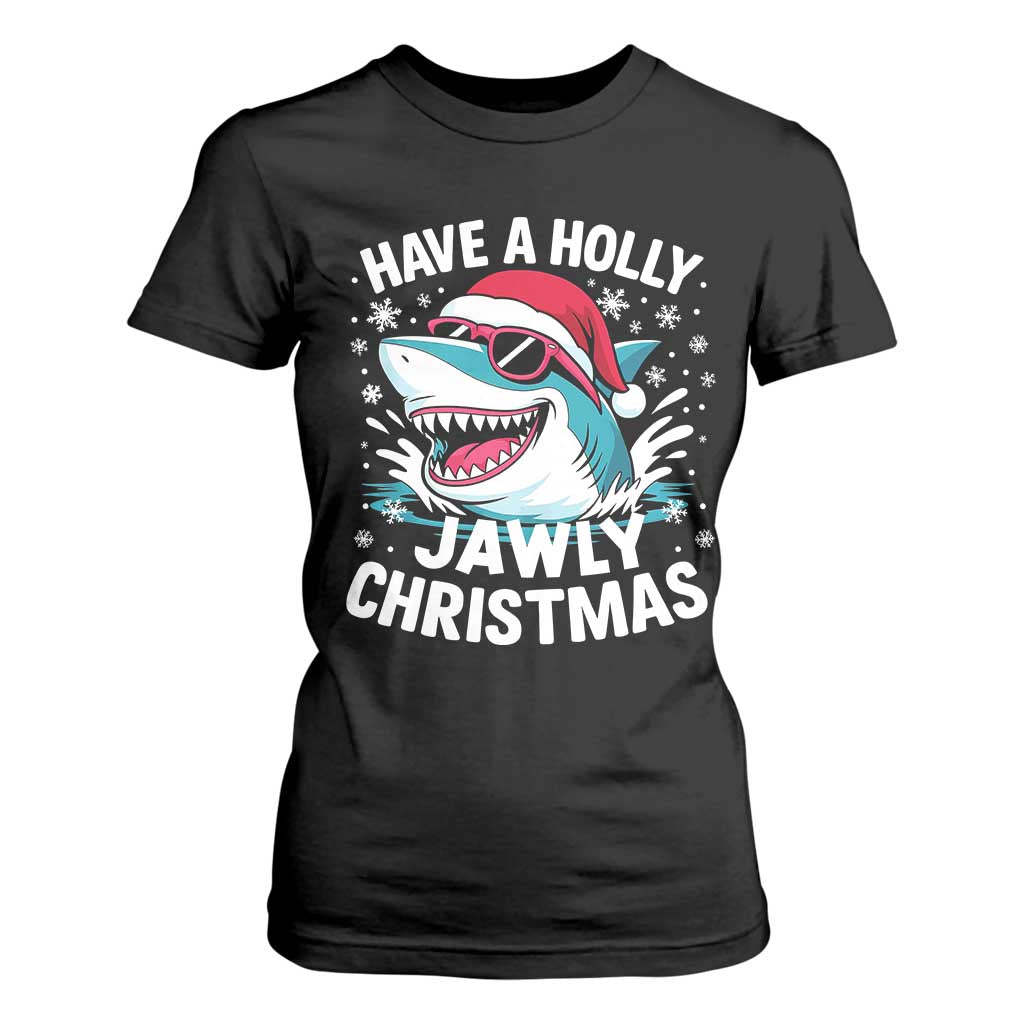 Funny Xmas Shark T Shirt For Women Have A Holly Jawly Christmas Santa Hat TS11 Black Print Your Wear