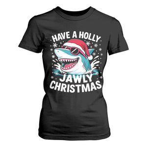 Funny Xmas Shark T Shirt For Women Have A Holly Jawly Christmas Santa Hat TS11 Black Print Your Wear