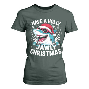 Funny Xmas Shark T Shirt For Women Have A Holly Jawly Christmas Santa Hat TS11 Dark Forest Green Print Your Wear
