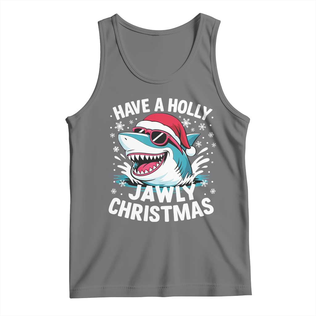 Funny Xmas Shark Tank Top Have A Holly Jawly Christmas Santa Hat TS11 Black Heather Print Your Wear