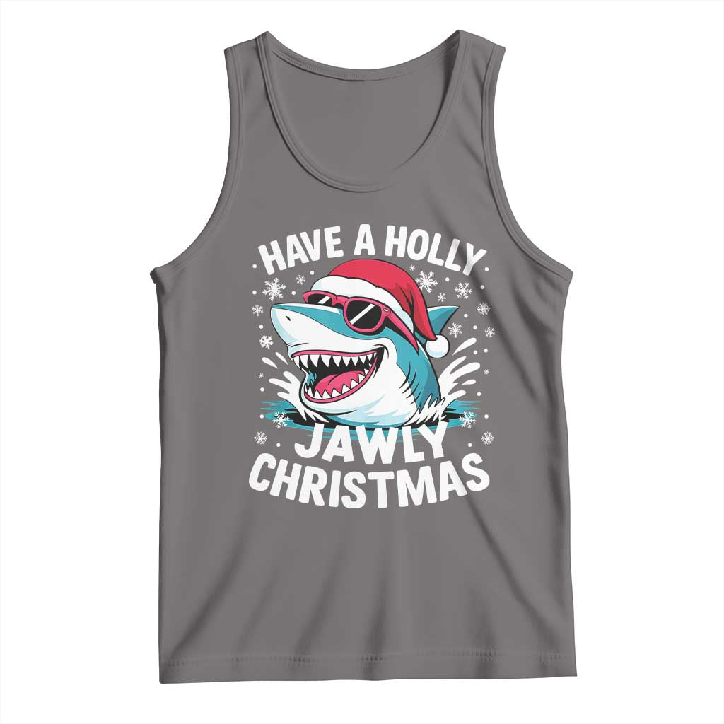 Funny Xmas Shark Tank Top Have A Holly Jawly Christmas Santa Hat TS11 Deep Heather Print Your Wear