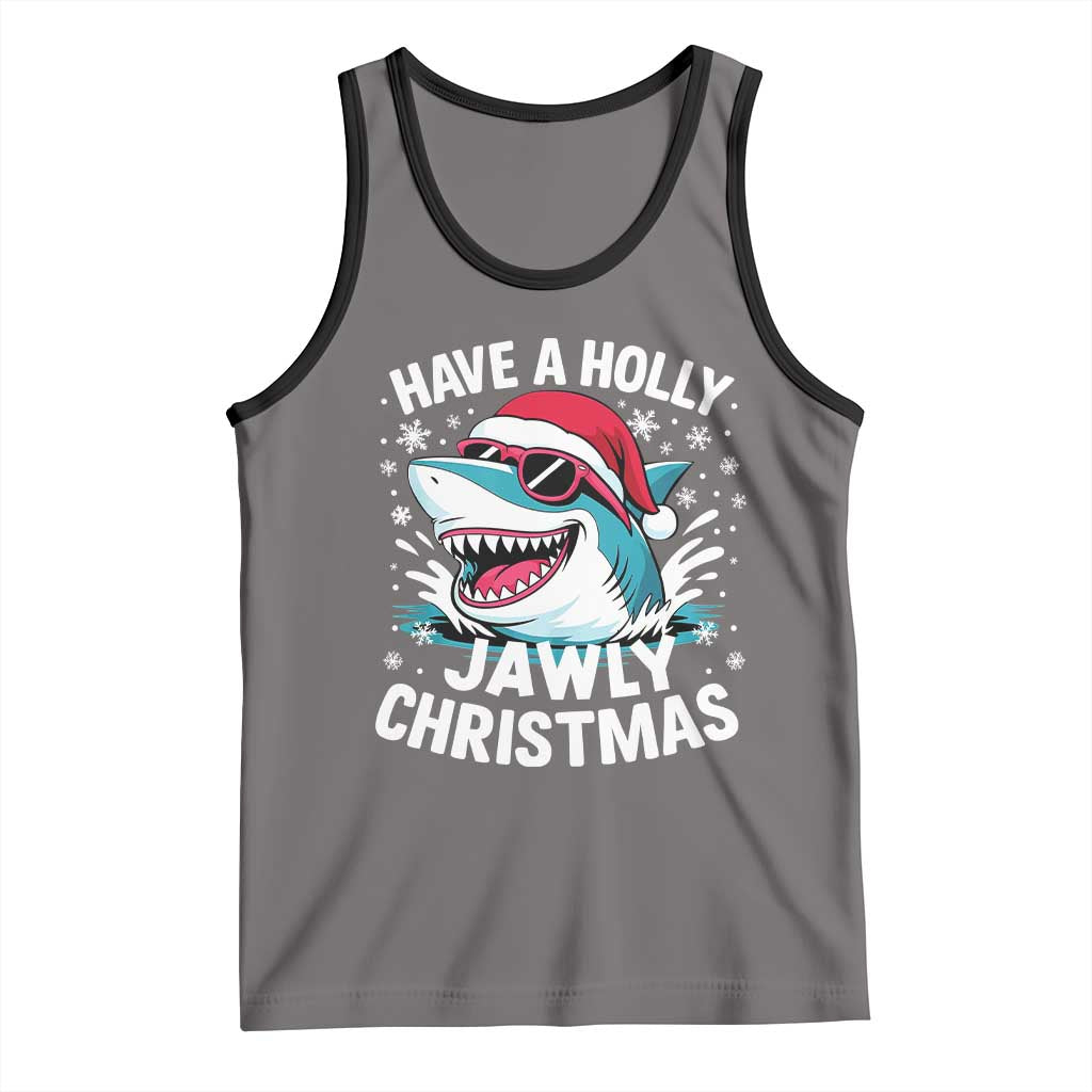 Funny Xmas Shark Tank Top Have A Holly Jawly Christmas Santa Hat TS11 Deep Heather Black Print Your Wear