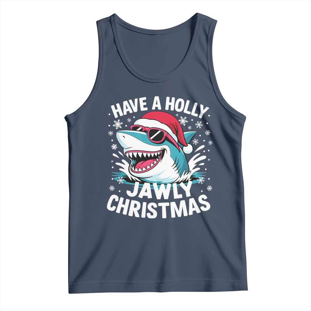 Funny Xmas Shark Tank Top Have A Holly Jawly Christmas Santa Hat TS11 Navy Print Your Wear