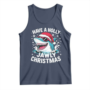 Funny Xmas Shark Tank Top Have A Holly Jawly Christmas Santa Hat TS11 Navy Print Your Wear