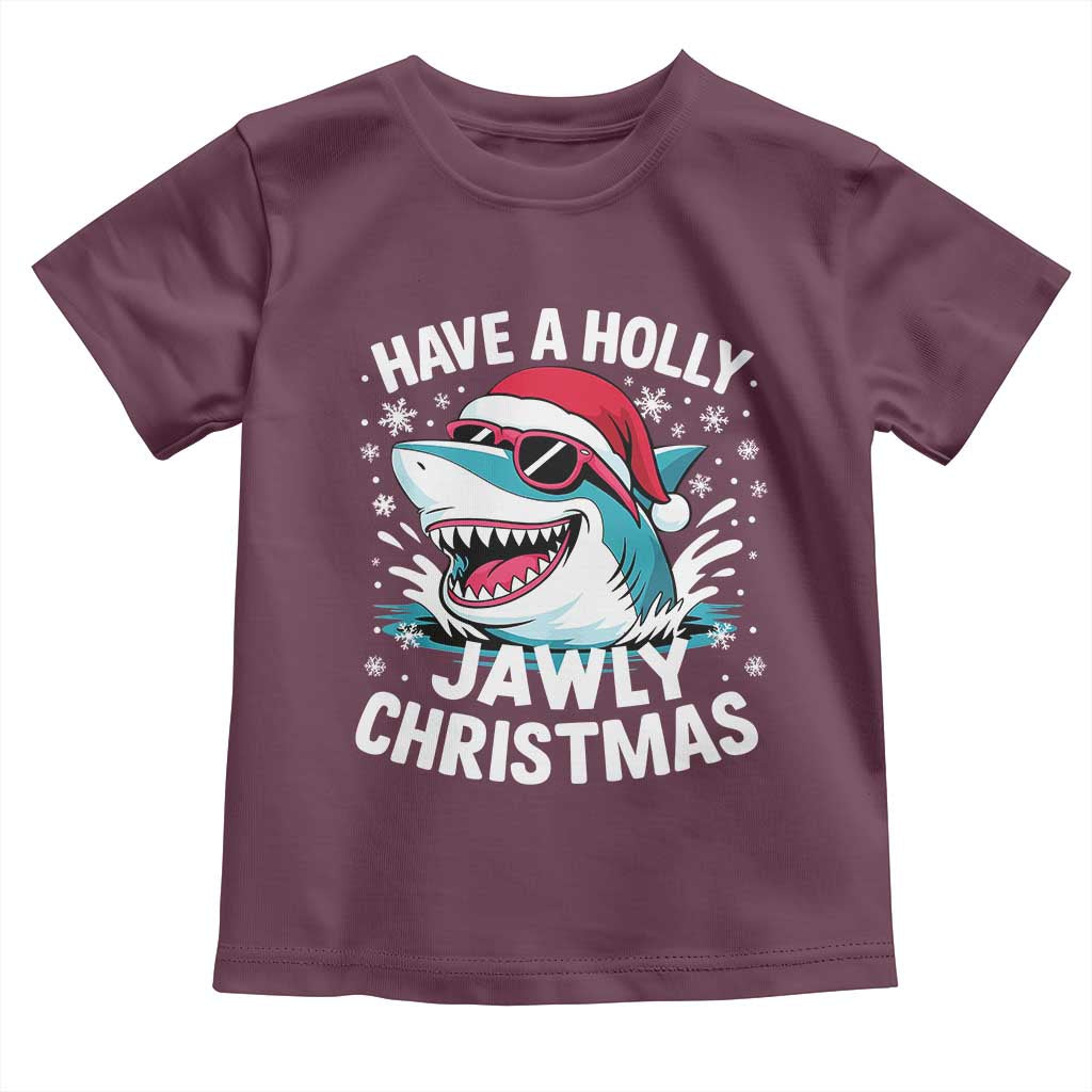 Funny Xmas Shark Toddler T Shirt Have A Holly Jawly Christmas Santa Hat TS11 Maroon Print Your Wear
