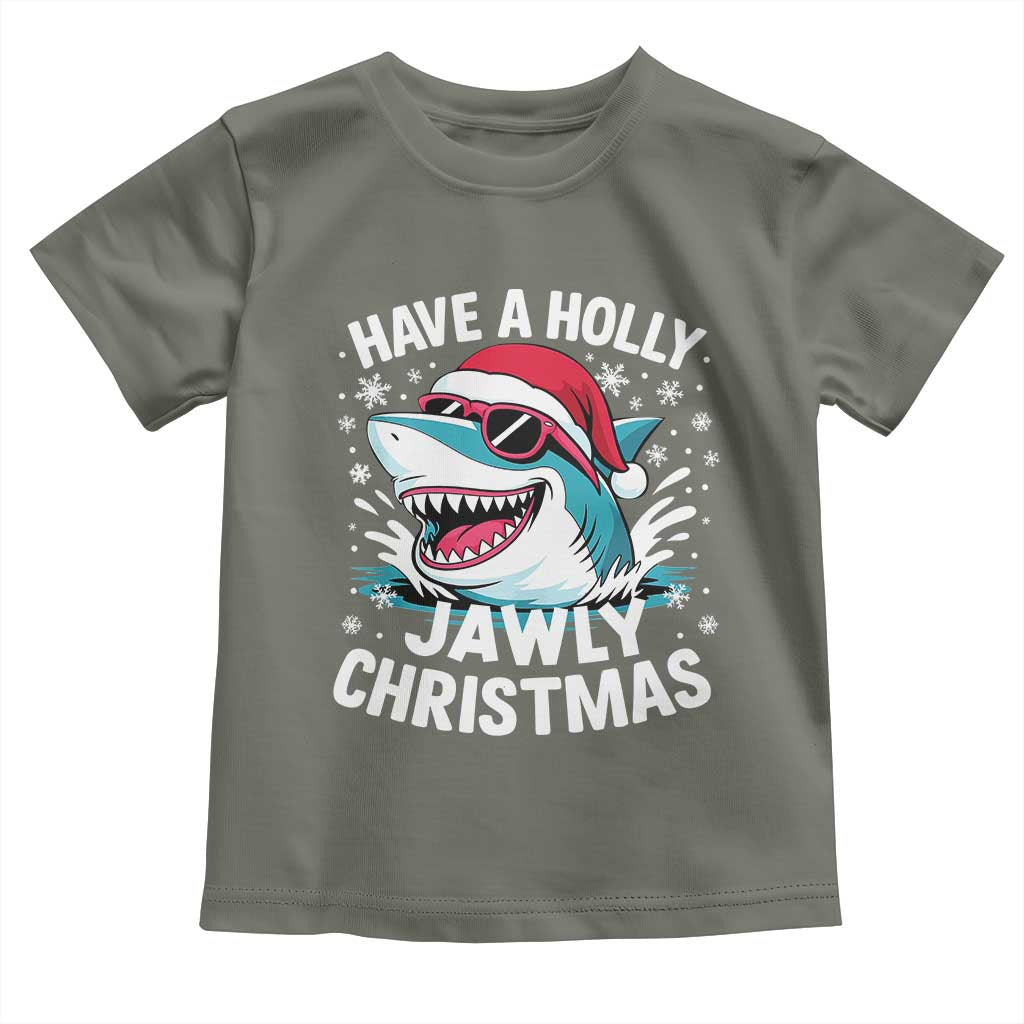 Funny Xmas Shark Toddler T Shirt Have A Holly Jawly Christmas Santa Hat TS11 Military Green Print Your Wear