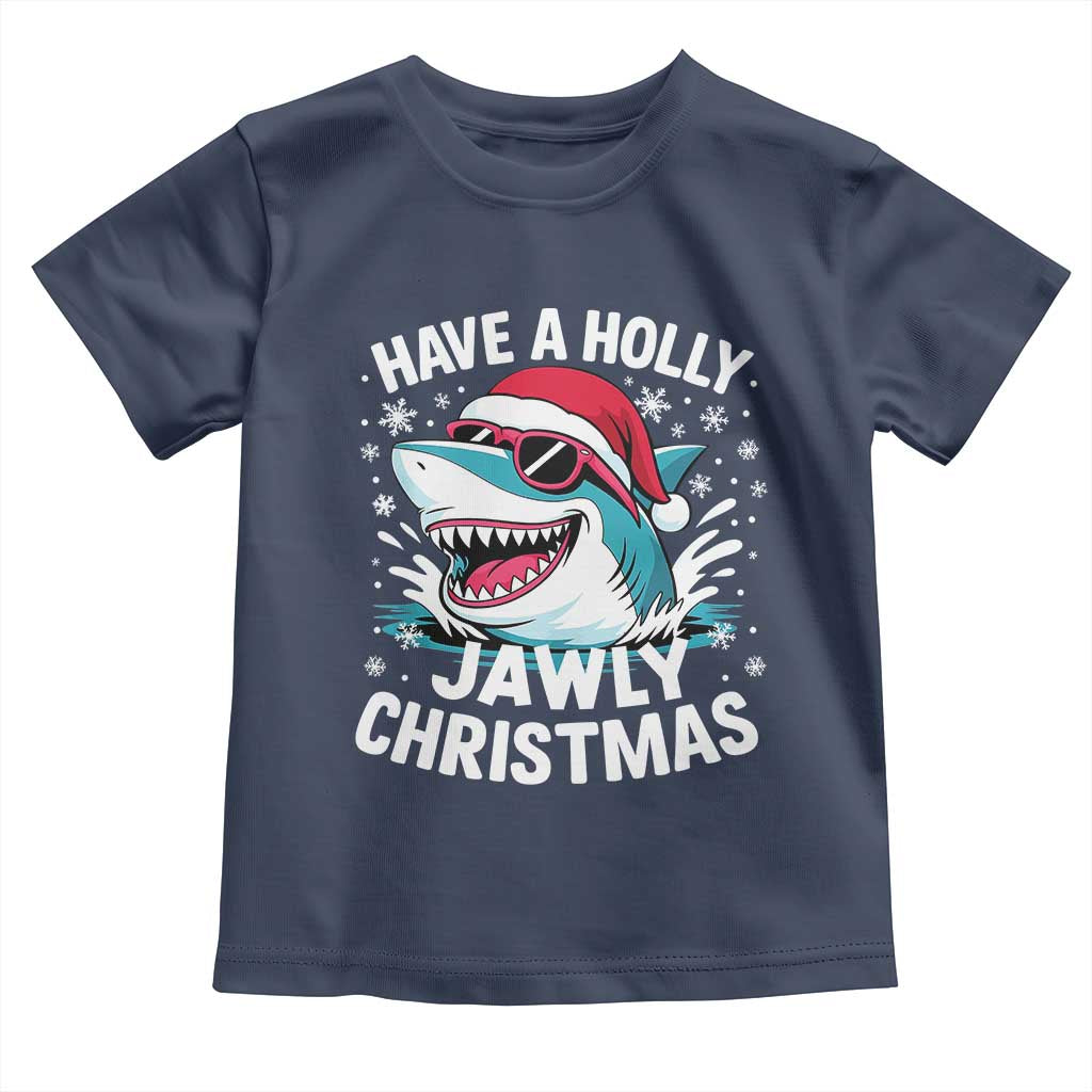 Funny Xmas Shark Toddler T Shirt Have A Holly Jawly Christmas Santa Hat TS11 Navy Print Your Wear