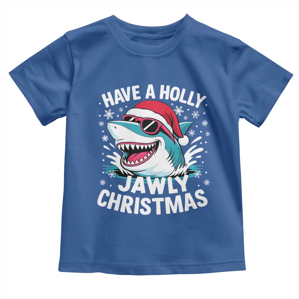 Funny Xmas Shark Toddler T Shirt Have A Holly Jawly Christmas Santa Hat TS11 Royal Blue Print Your Wear