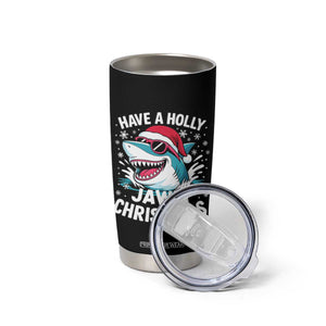 Funny Xmas Shark Tumbler Cup Have A Holly Jawly Christmas Santa Hat - Print Your Wear