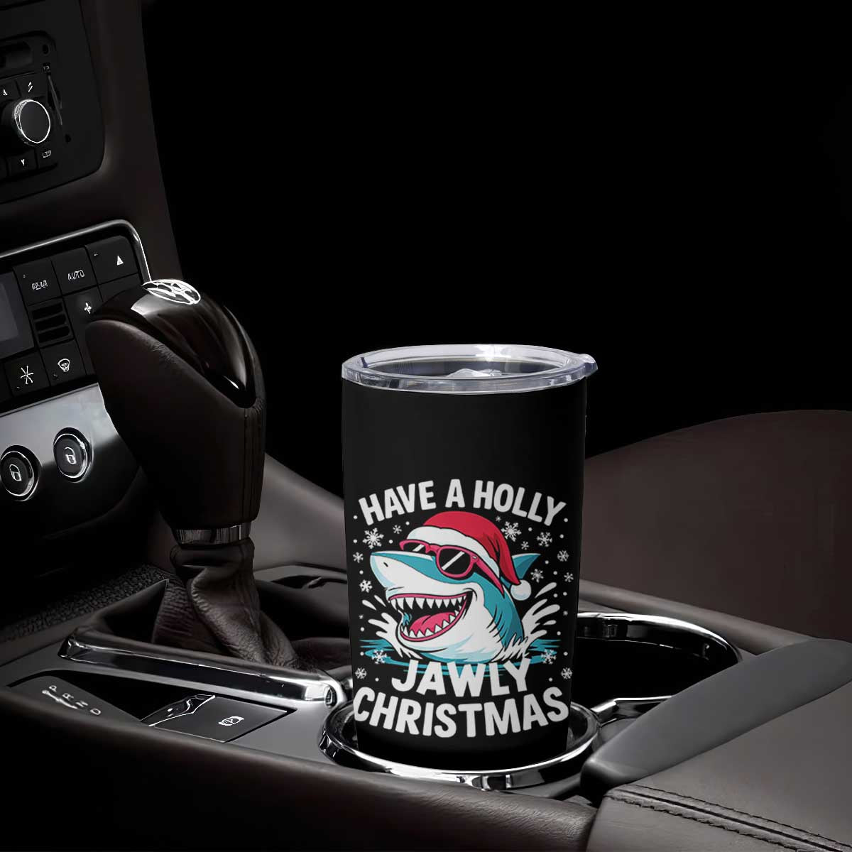 Funny Xmas Shark Tumbler Cup Have A Holly Jawly Christmas Santa Hat - Print Your Wear