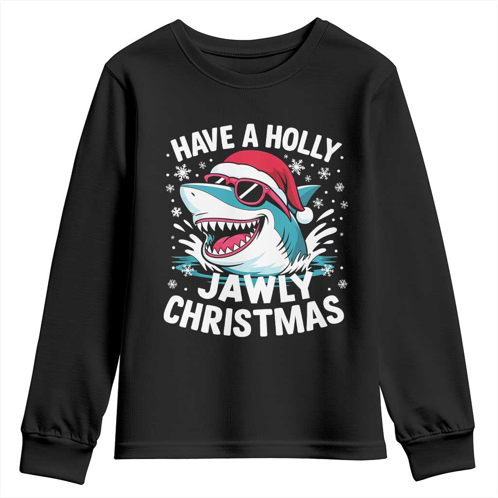 Funny Xmas Shark Youth Sweatshirt Have A Holly Jawly Christmas Santa Hat TS11 Black Print Your Wear