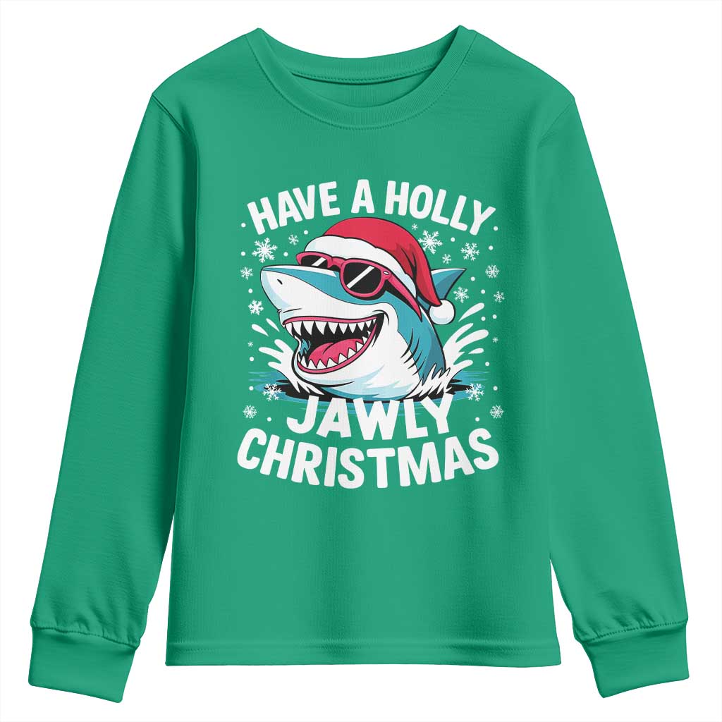 Funny Xmas Shark Youth Sweatshirt Have A Holly Jawly Christmas Santa Hat TS11 Irish Green Print Your Wear