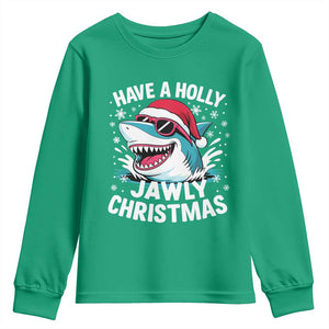 Funny Xmas Shark Youth Sweatshirt Have A Holly Jawly Christmas Santa Hat TS11 Irish Green Print Your Wear