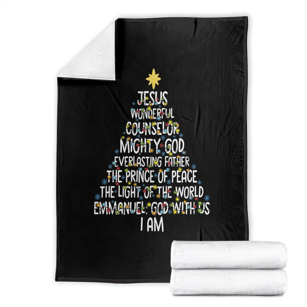 Christian Christmas Throw Blanket Jesus Wonderful Counselor Mighty God Xmas Tree TS11 Black Print Your Wear