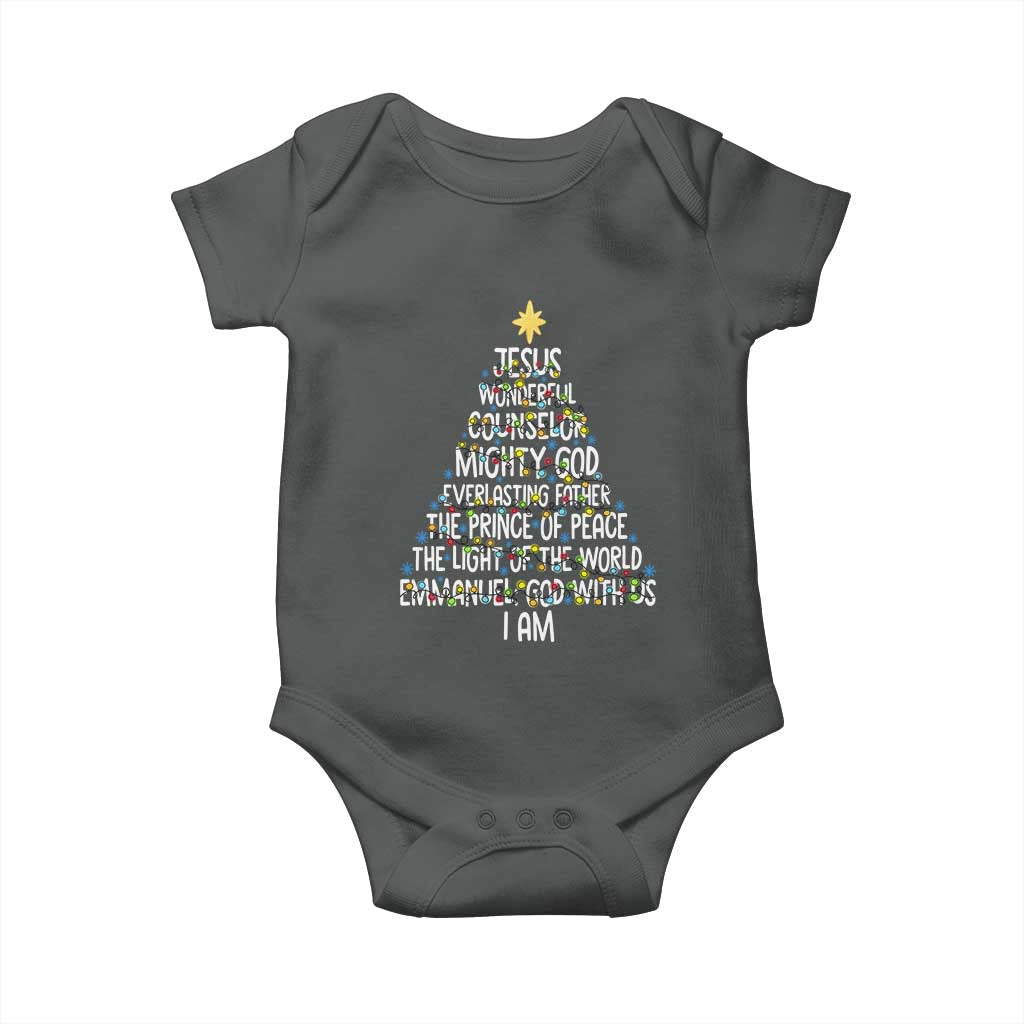 Christian Christmas Baby Onesie Jesus Wonderful Counselor Mighty God Xmas Tree TS11 Dark Heather Print Your Wear