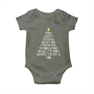Christian Christmas Baby Onesie Jesus Wonderful Counselor Mighty God Xmas Tree TS11 Military Green Print Your Wear