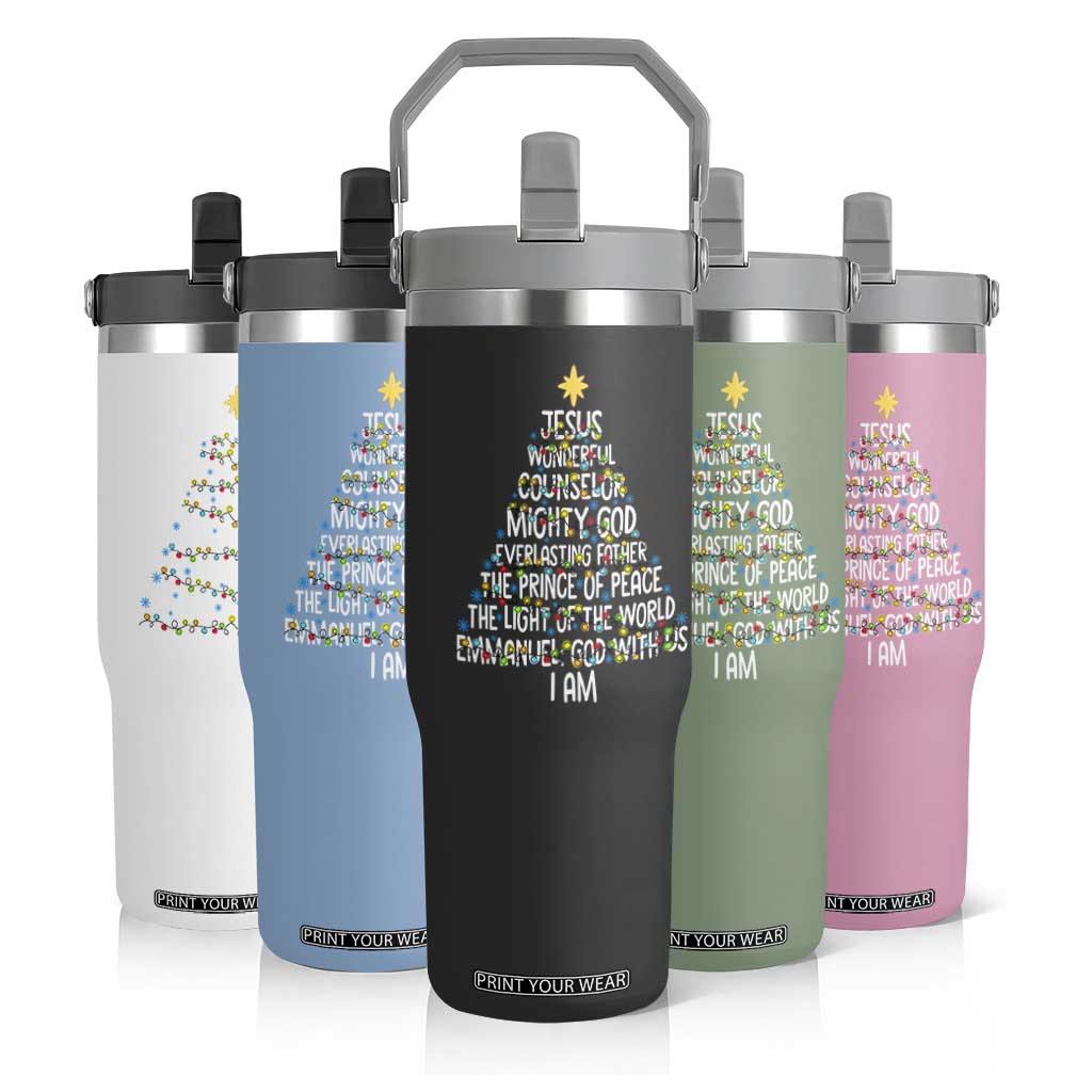 Christian Christmas Flip Straw Tumbler Jesus Wonderful Counselor Mighty God Xmas Tree TS11 Print Your Wear