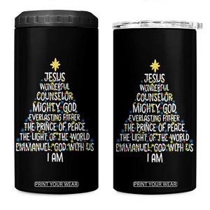 Christian Christmas 4 in 1 Can Cooler Tumbler Jesus Wonderful Counselor Mighty God Xmas Tree TS11 One Size: 16 oz Black Print Your Wear
